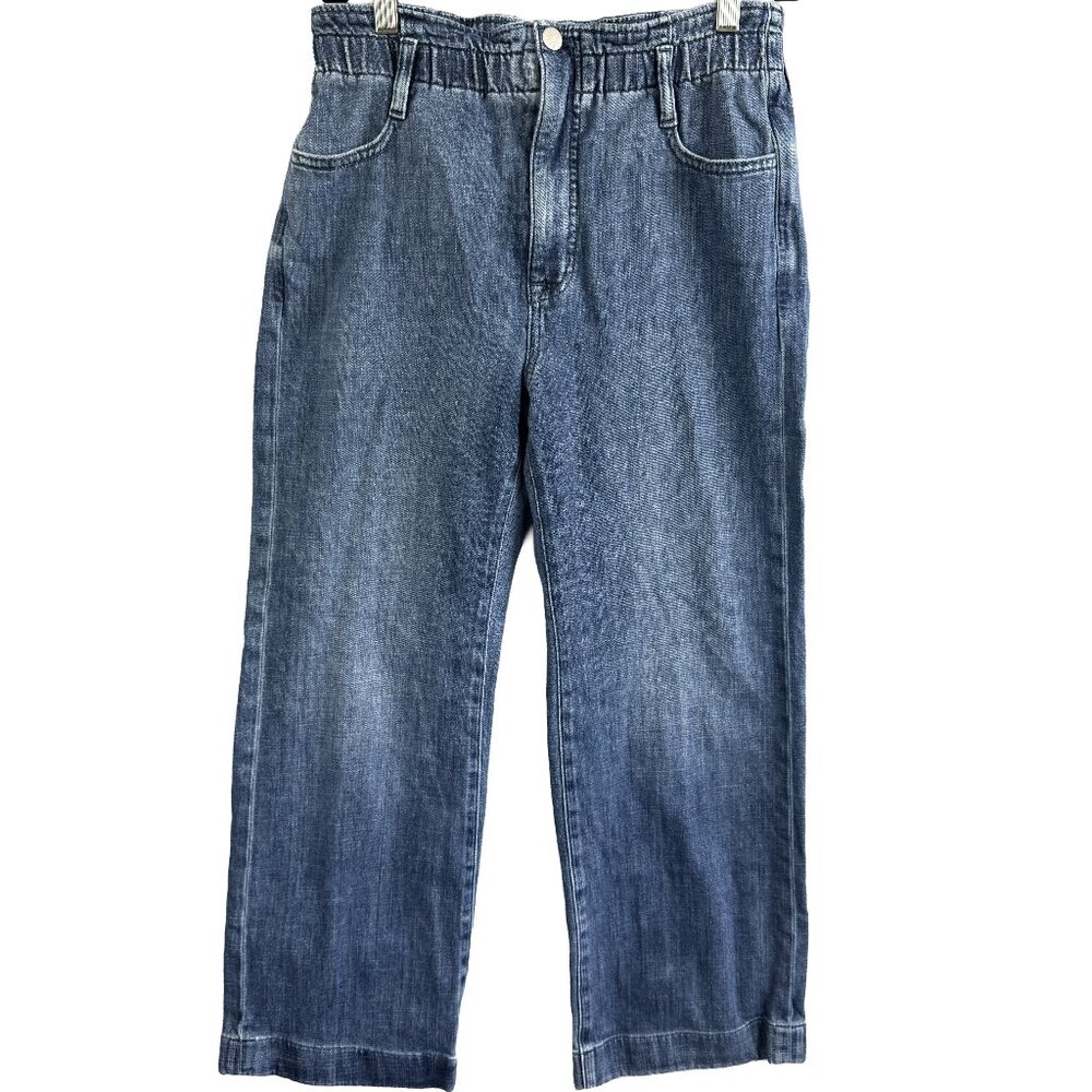 J.Crew Women’s Light Wash Denim Wide Leg Pants Pull‑On Elastic Waist Size 27